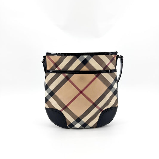 Burberry House Check Patent Trim Crossbody Bag Beige Black