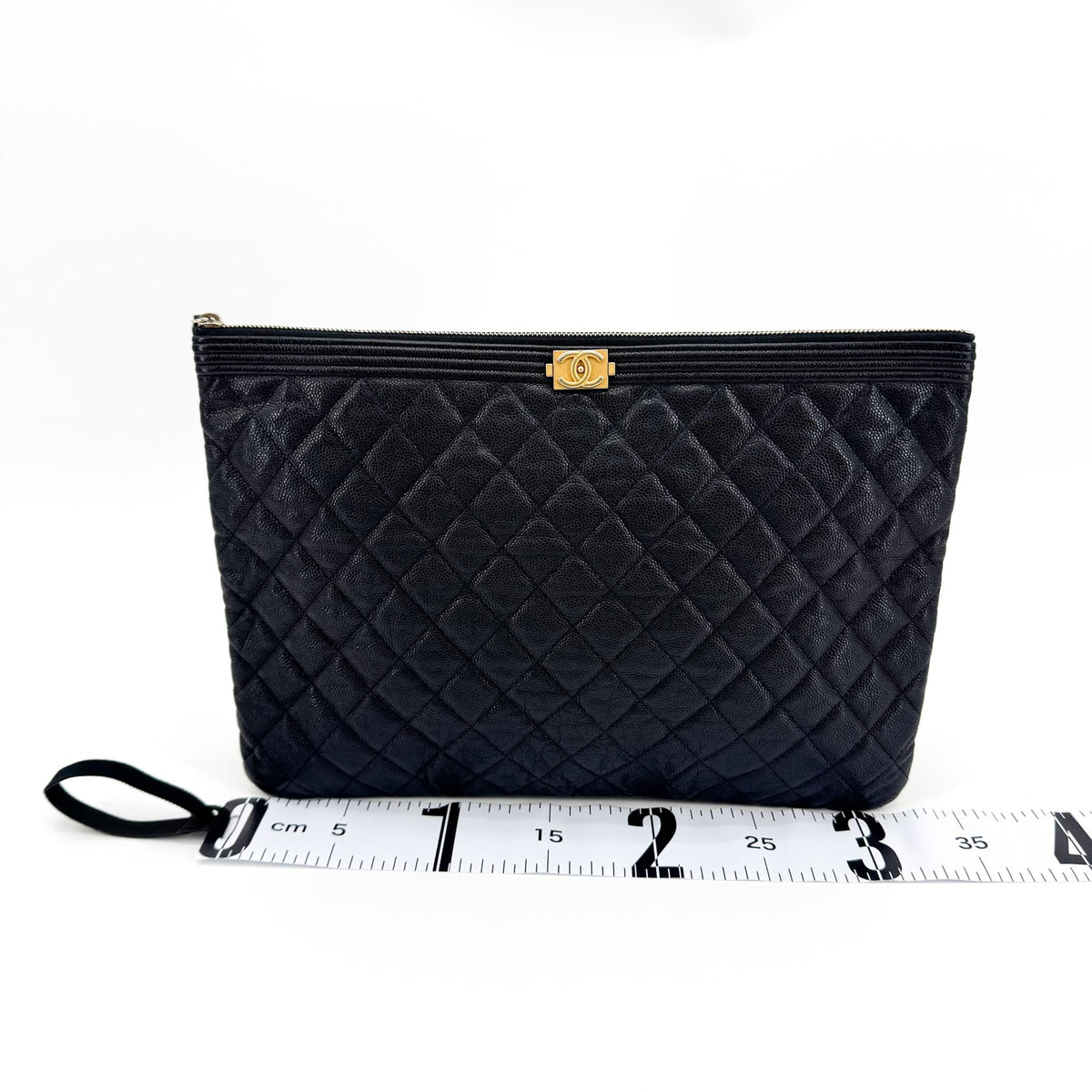 Chanel Boy Caviar Large Clutch Gold Hardware Black