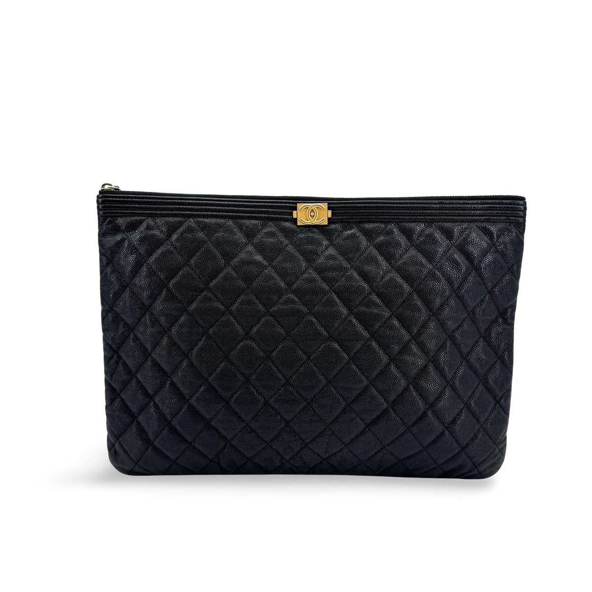 Chanel Boy Caviar Large Clutch Gold Hardware Black