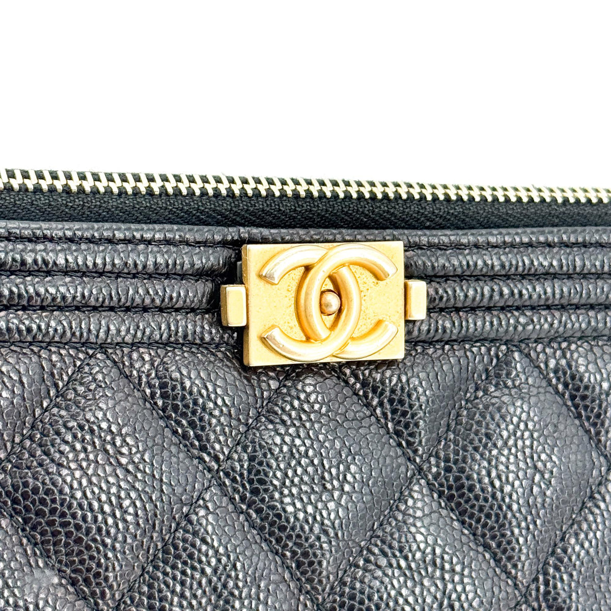 Chanel Boy Caviar Large Clutch Gold Hardware Black