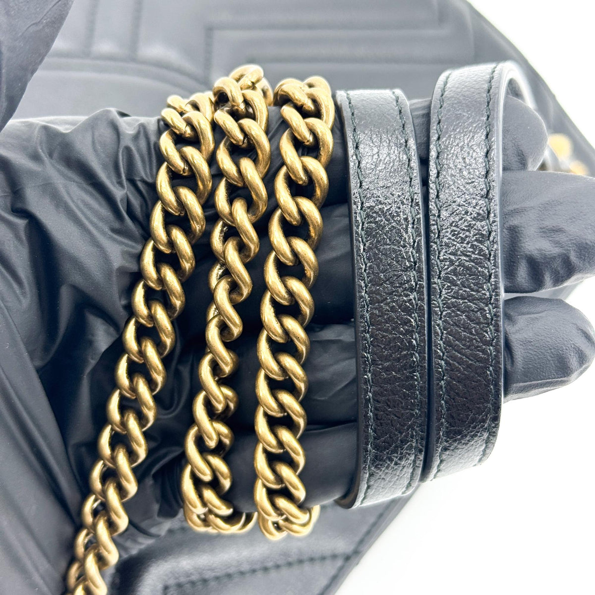Gucci GG Marmont Small Matelassé Chain Shoulder Bag Black with Gold Hardware