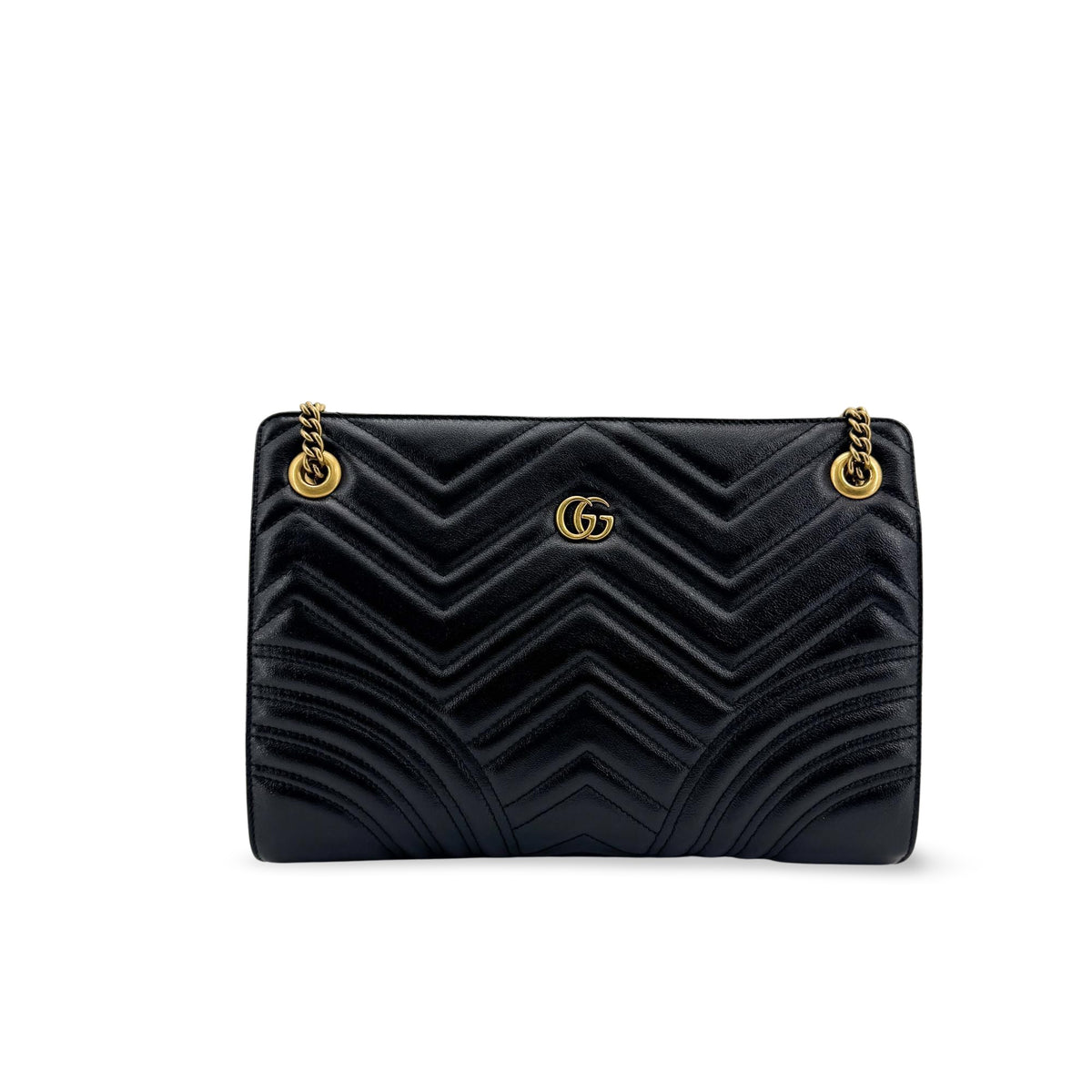 Gucci GG Marmont Small Matelassé Chain Shoulder Bag Black with Gold Hardware