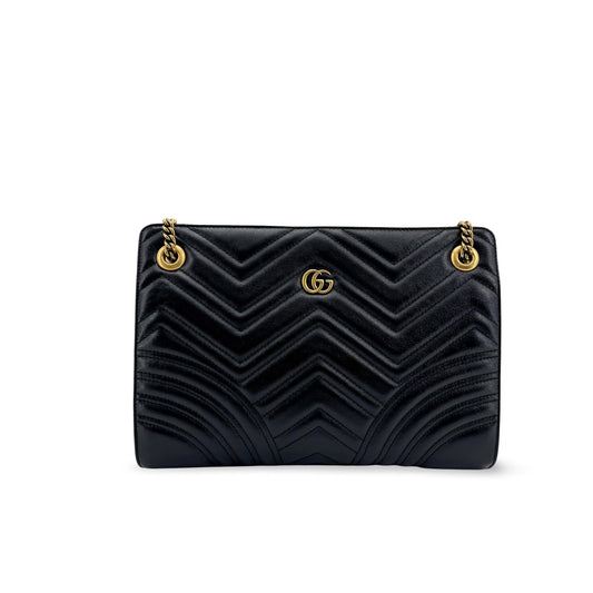 Gucci GG Marmont Small Matelassé Chain Shoulder Bag Black with Gold Hardware