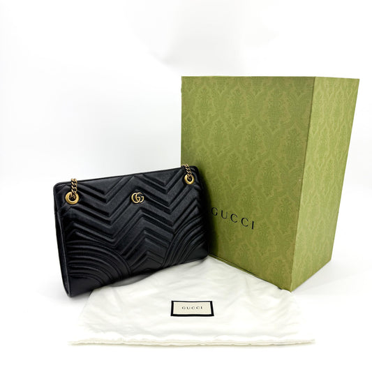 Gucci GG Marmont Small Matelassé Chain Shoulder Bag Black with Gold Hardware