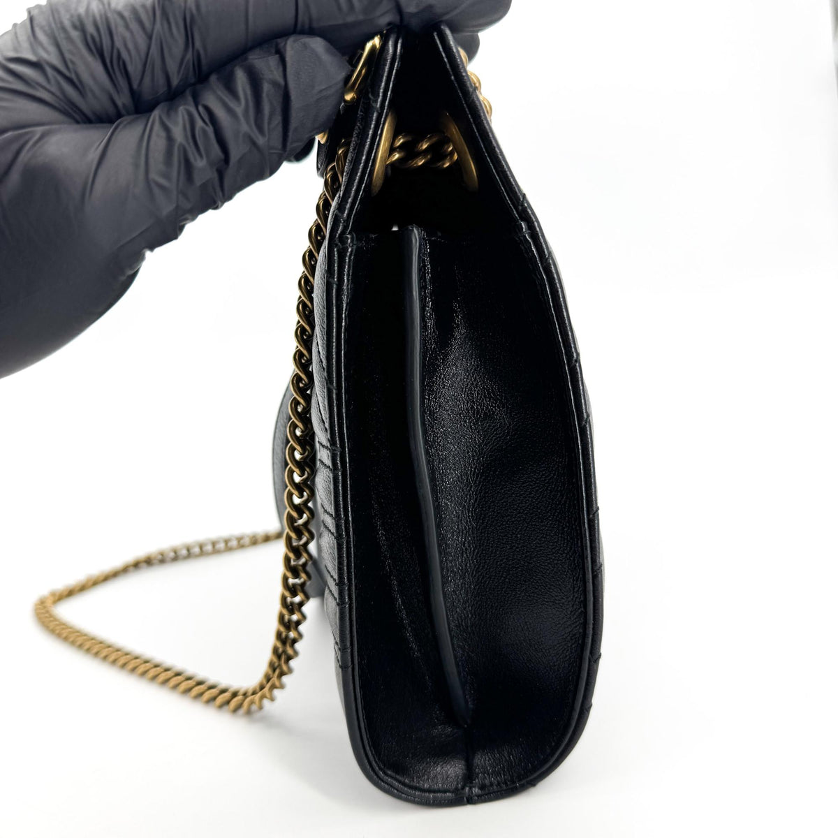 Gucci GG Marmont Small Matelassé Chain Shoulder Bag Black with Gold Hardware