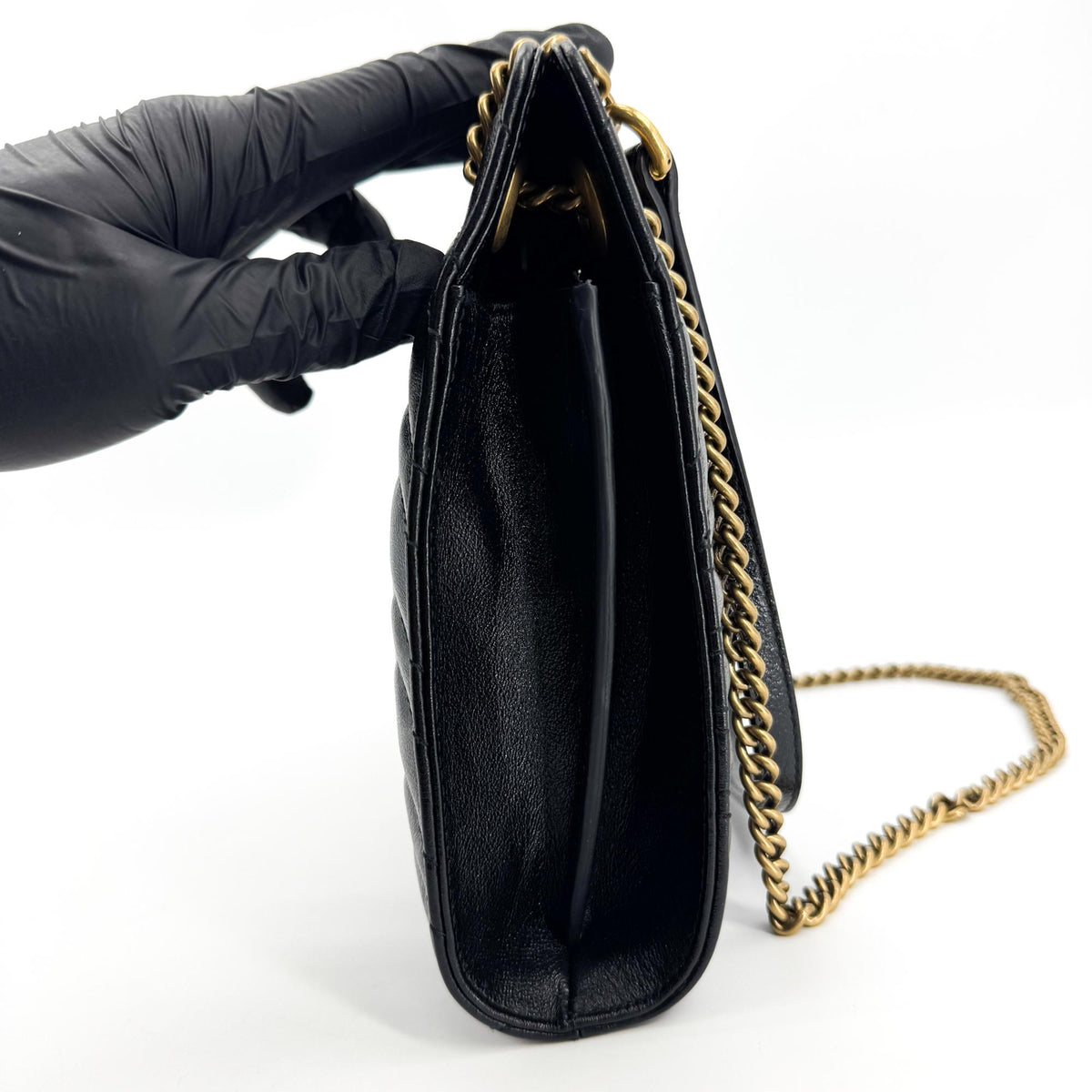 Gucci GG Marmont Small Matelassé Chain Shoulder Bag Black with Gold Hardware
