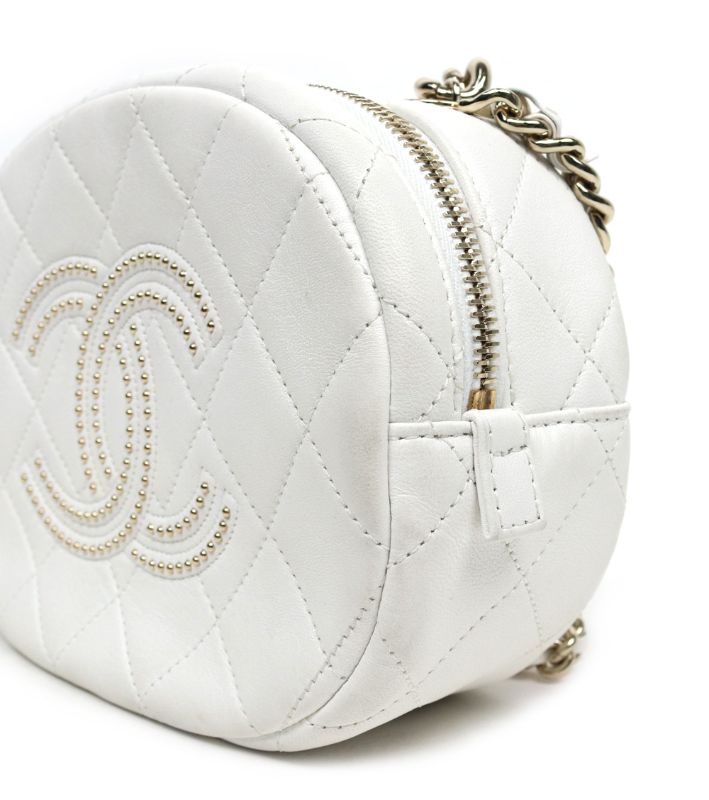 Chanel White Studded CC Chain Shoulder Bag
