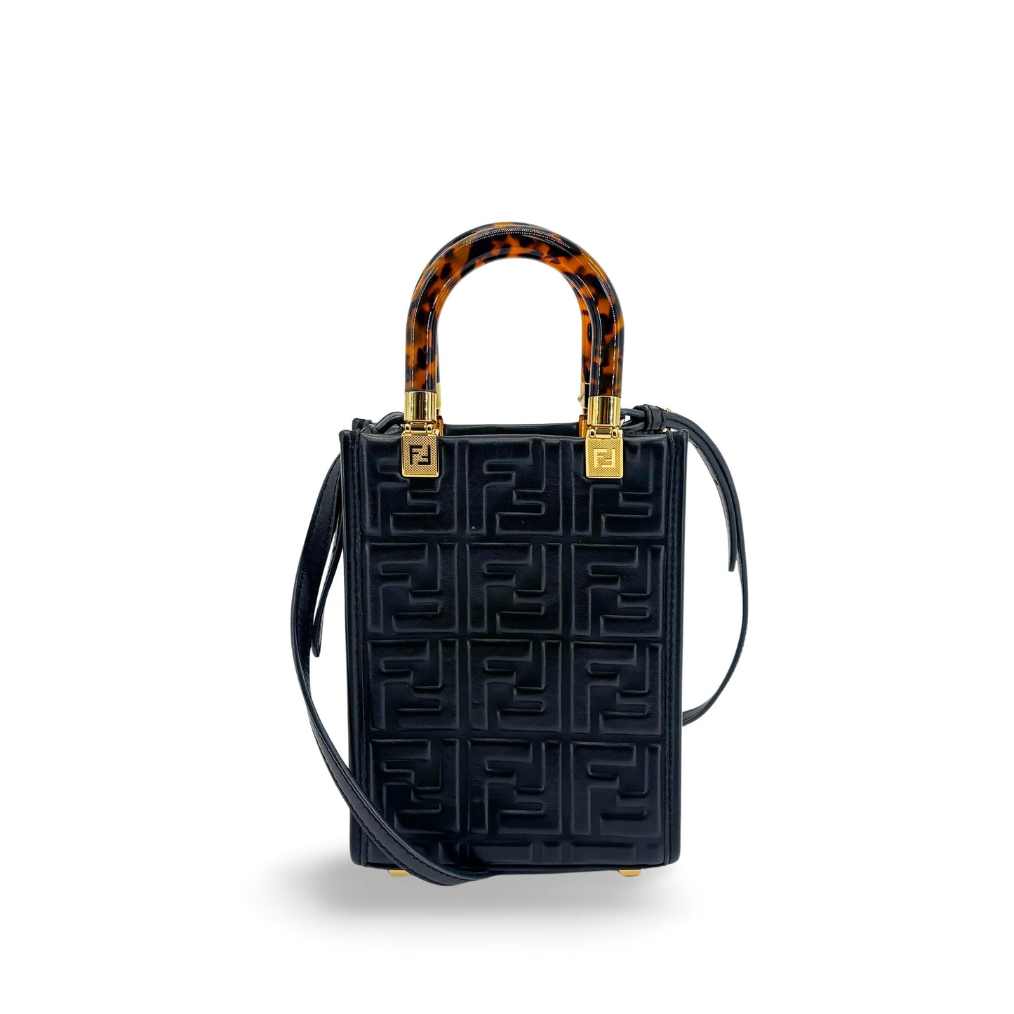 Fendi Mini Sunshine Shopper Bag Black Leather