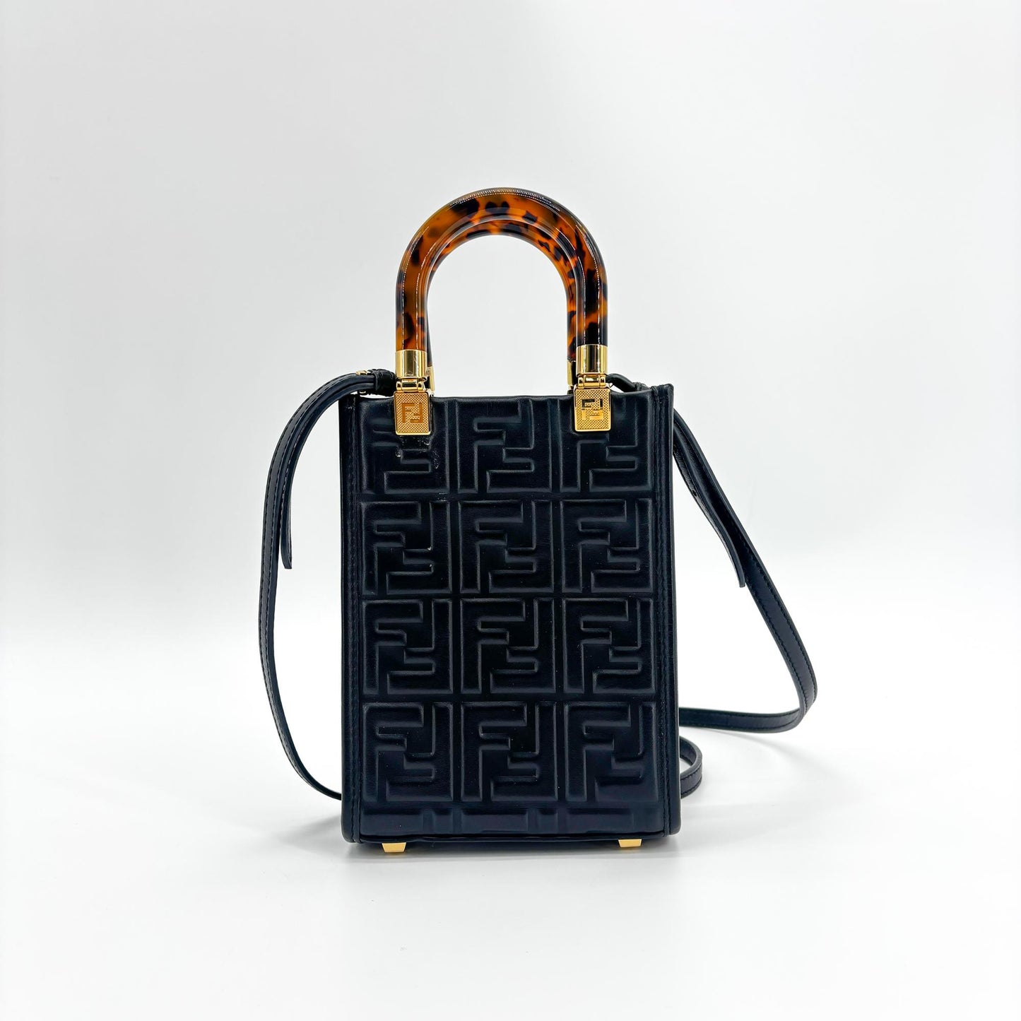 Fendi Mini Sunshine Shopper Bag Black Leather