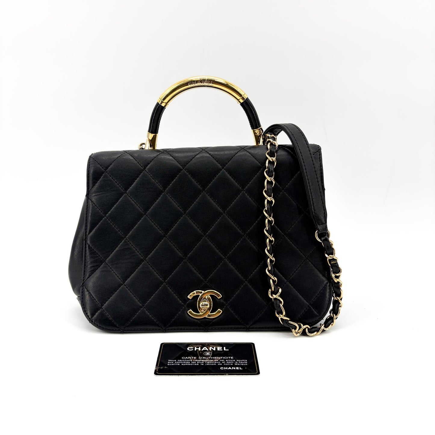 Chanel Small Trendy CC Top Handle Bag Black Gold Hardware