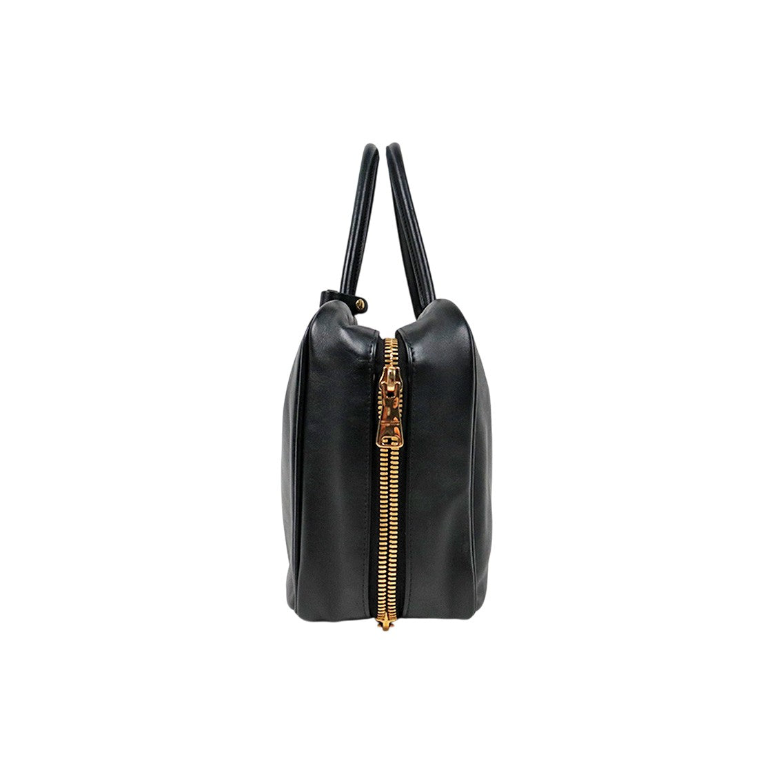 Miu Miu Black Lambskin Embossed Logo Bowling Bag