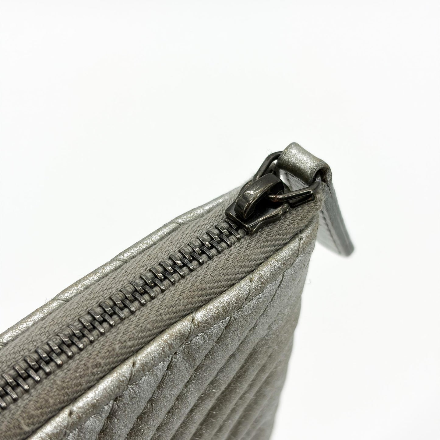Chanel Chevron Metallic Large O-Case Silver