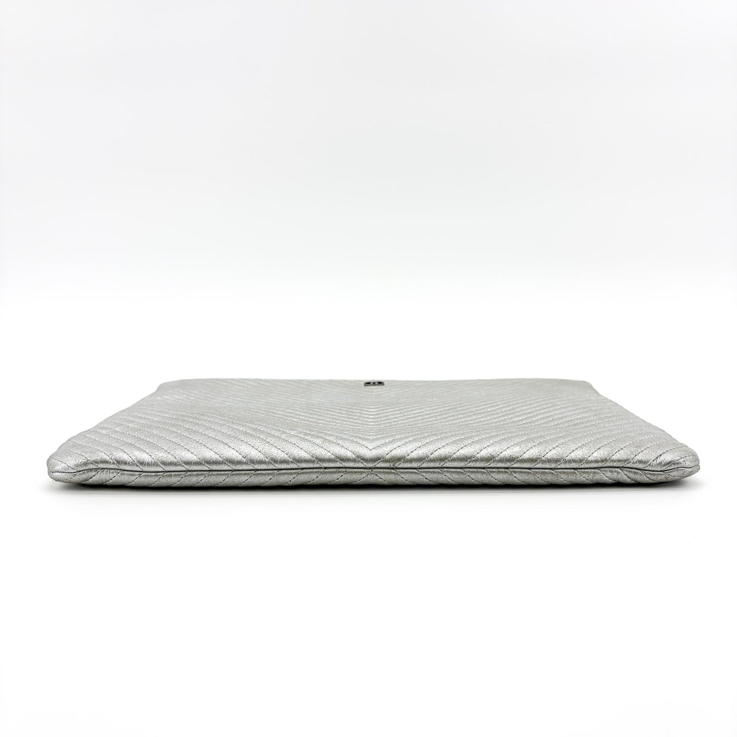 Chanel Chevron Metallic Large O-Case Silver