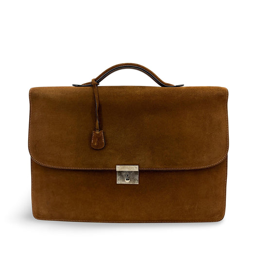 Valextra Suede Briefcase Brown