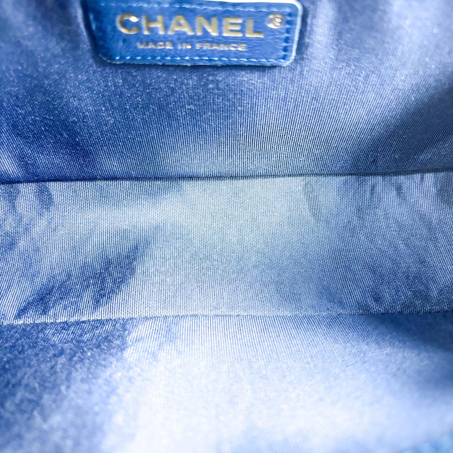 Chanel Boy Medium Flap Bag Champagne Gold Blue Caviar
