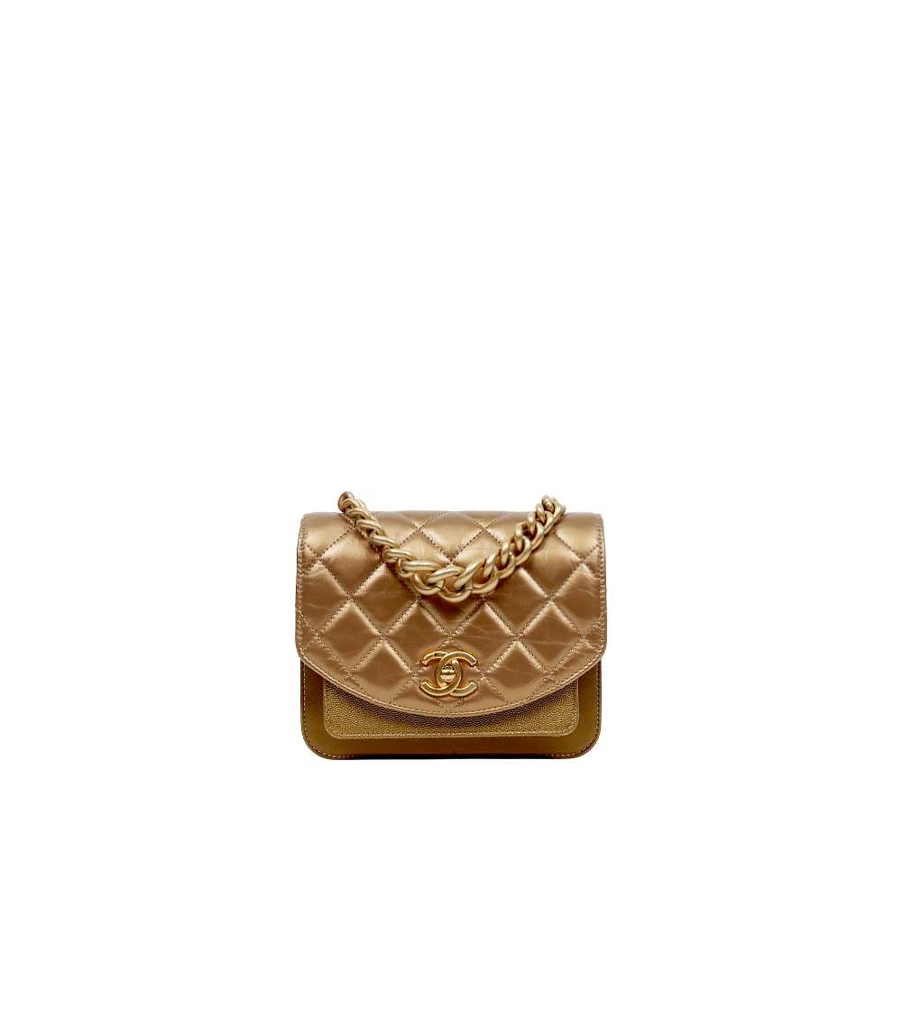 Chanel Metallic Gold Quilted CC Flap Chain Shoulder Bag