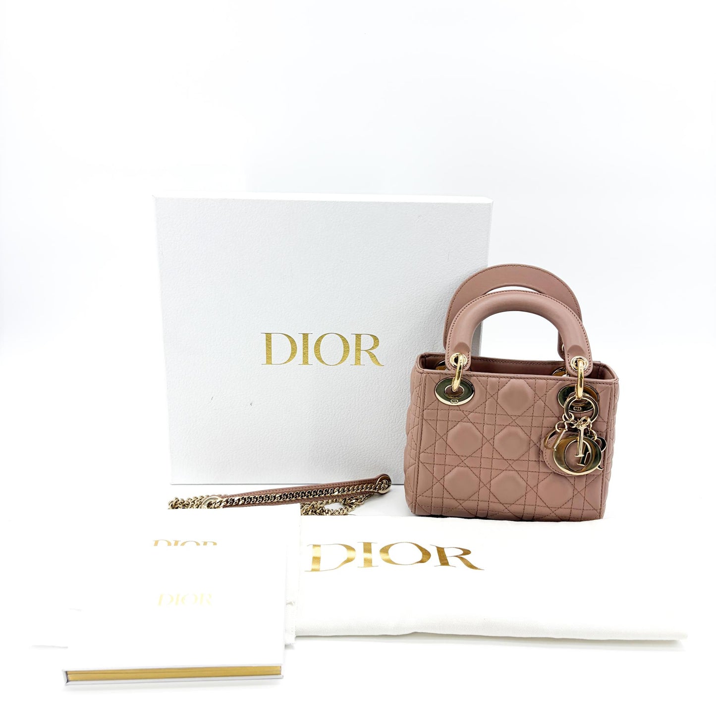 Dior Mini Lady Dior Bag Powder Pink Lambskin Gold Hardware