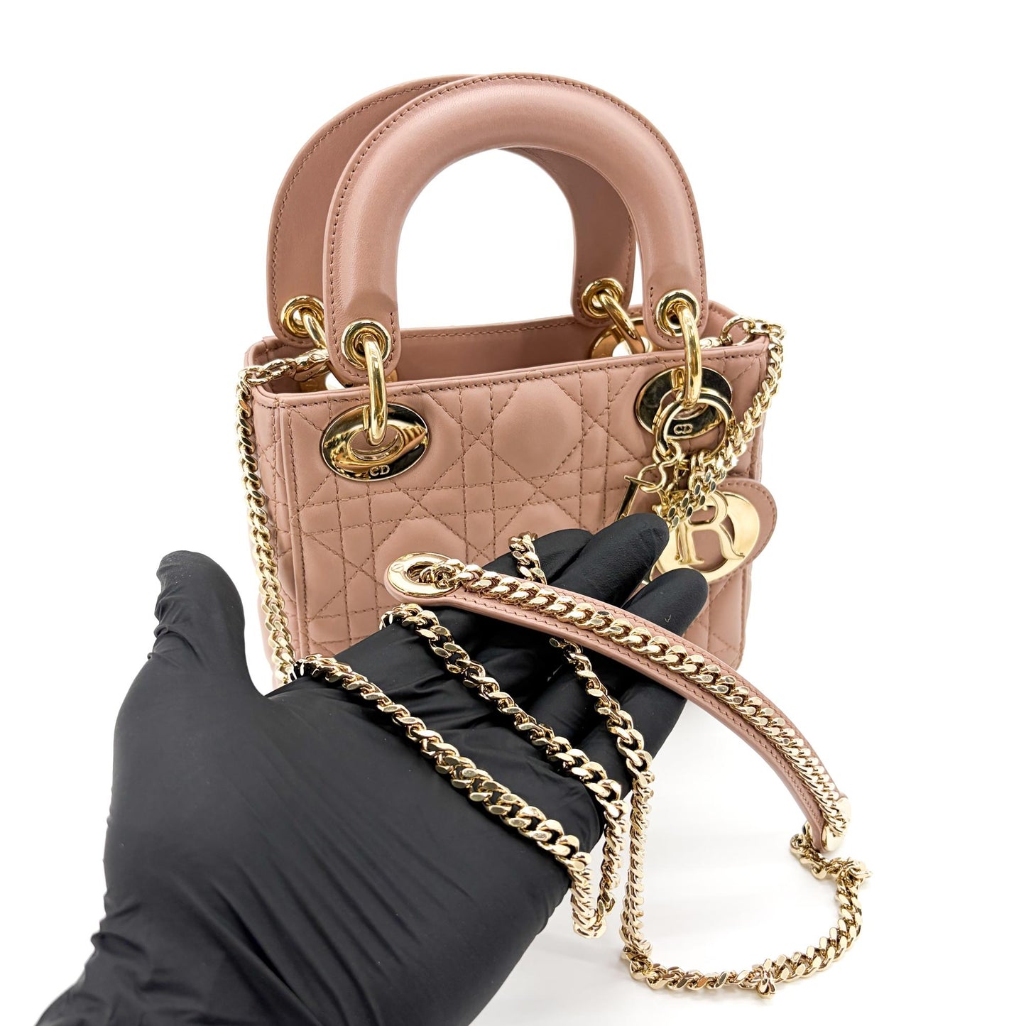 Dior Mini Lady Dior Bag Powder Pink Lambskin Gold Hardware