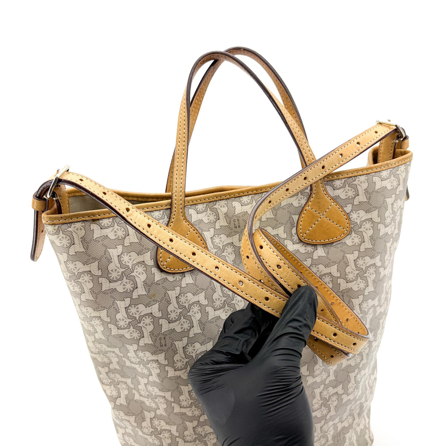 Celine C Macadam Sulky Canvas Tote Bag White Gray