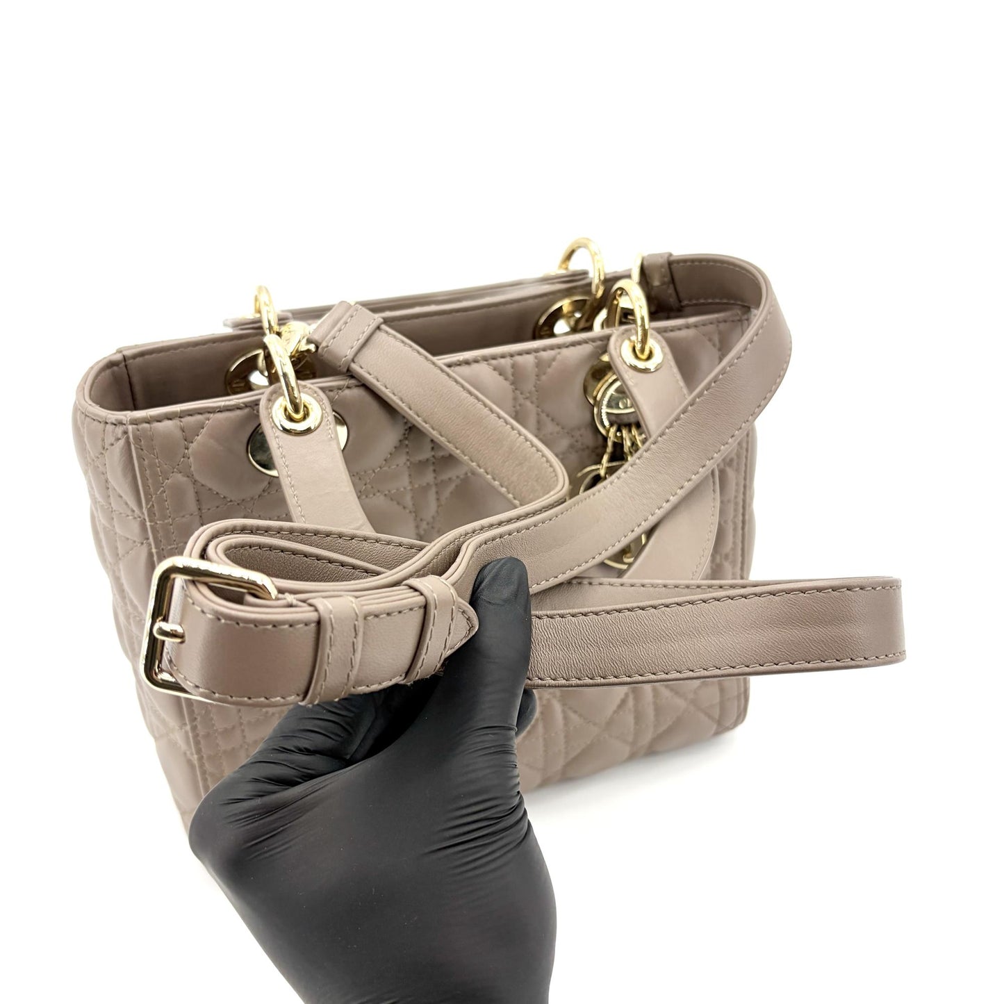 Dior Lady Dior Medium Bag in gold and taupe