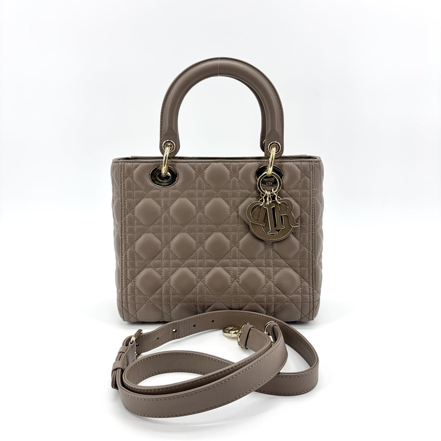 Dior Lady Dior Medium Bag in gold and taupe