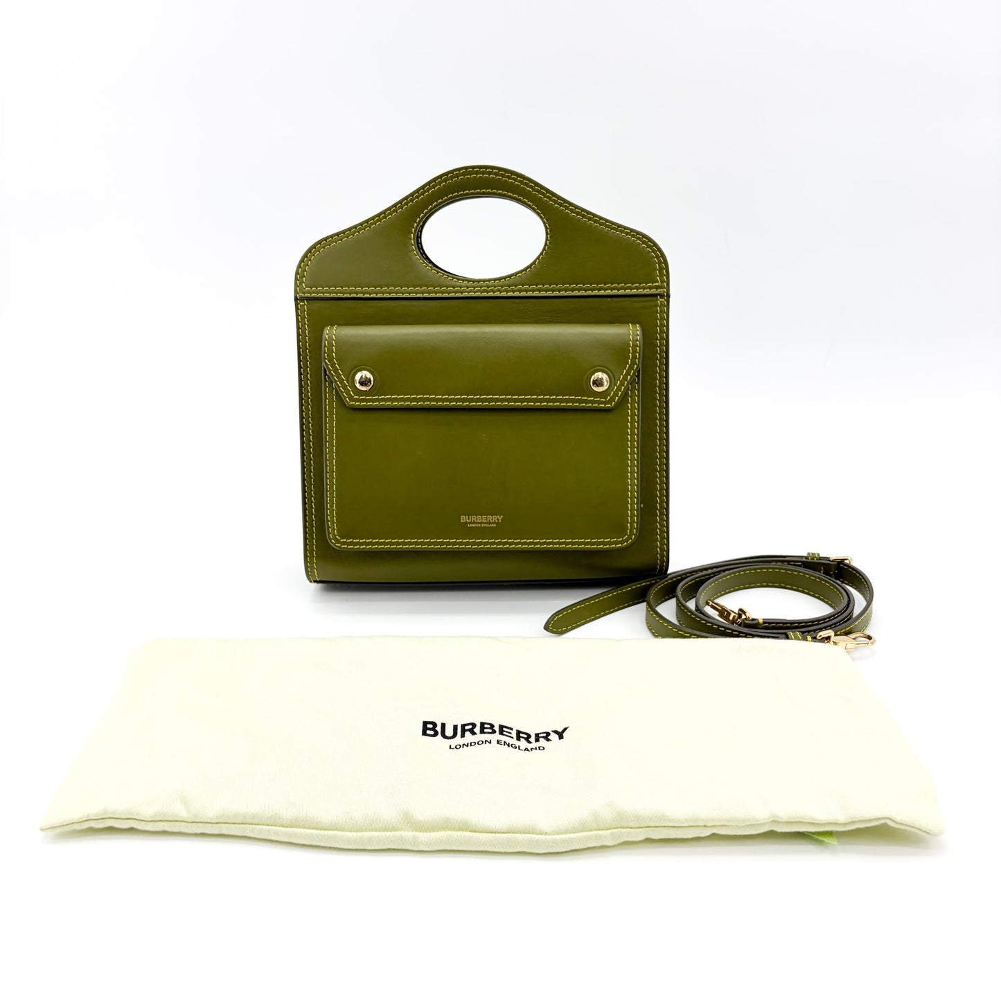 Burberry Mini Leather Pocket Bag Olive Green