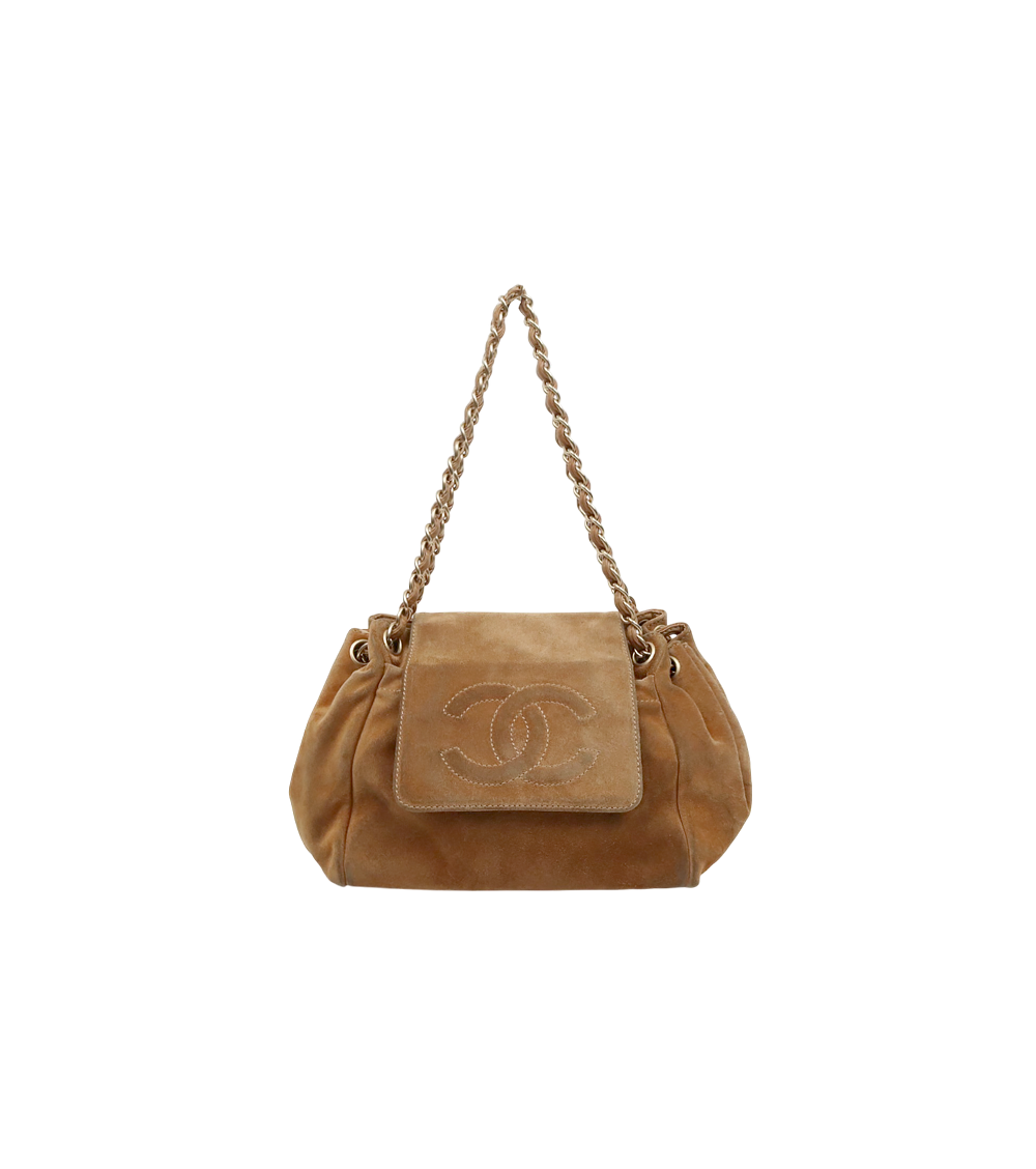 Chanel Brown Suede Accordion Chain Shoulder Bag