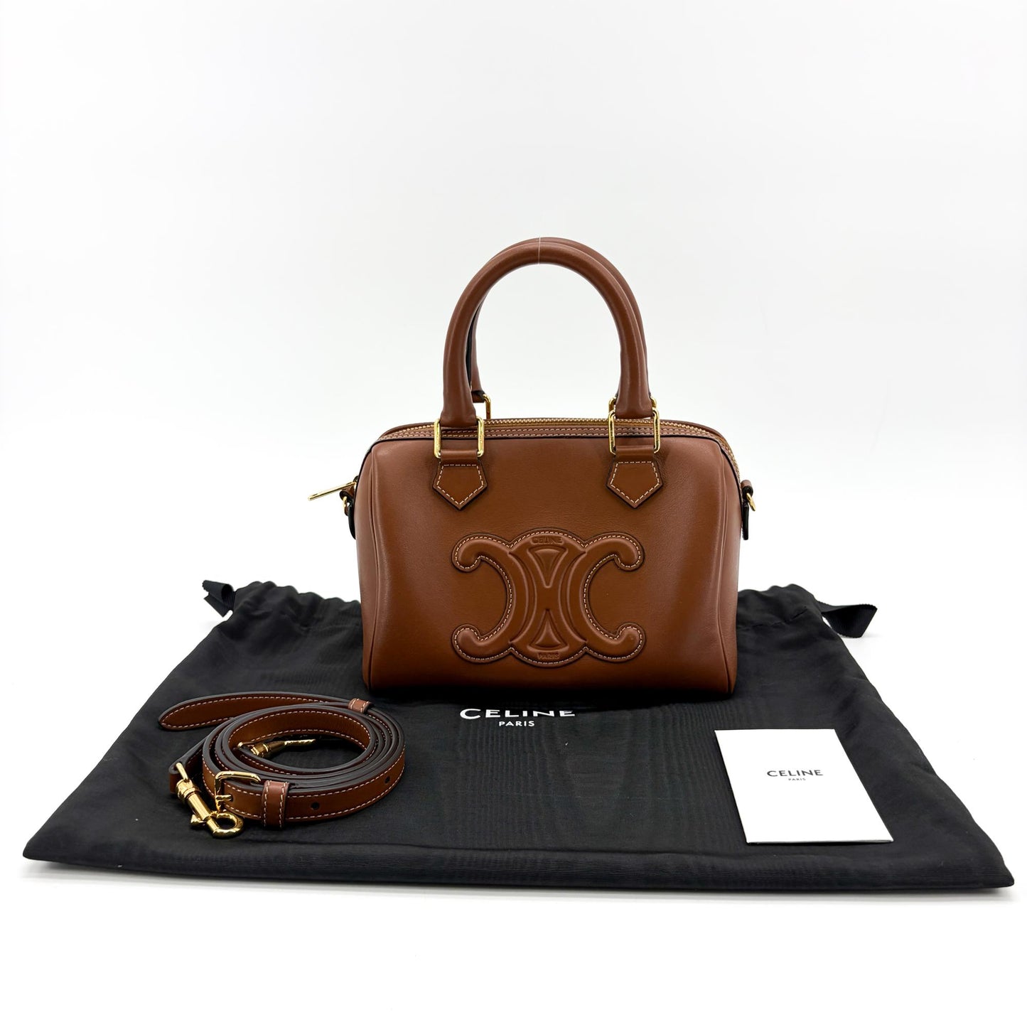 Celine Small Boston Bag Smooth Calfskin Cuir Triomphe Tan