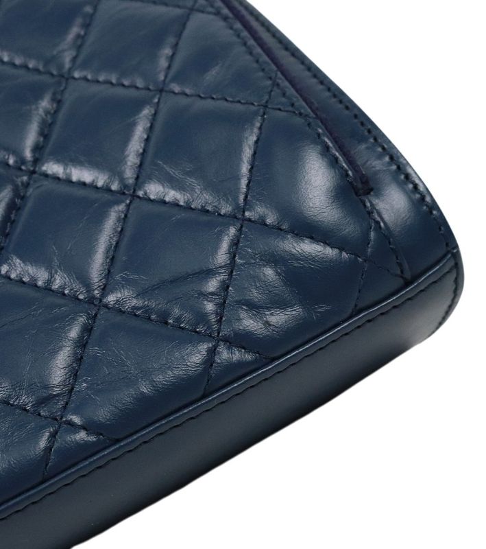 Chanel Navy Leather Matelassé Chain Shoulder Bag