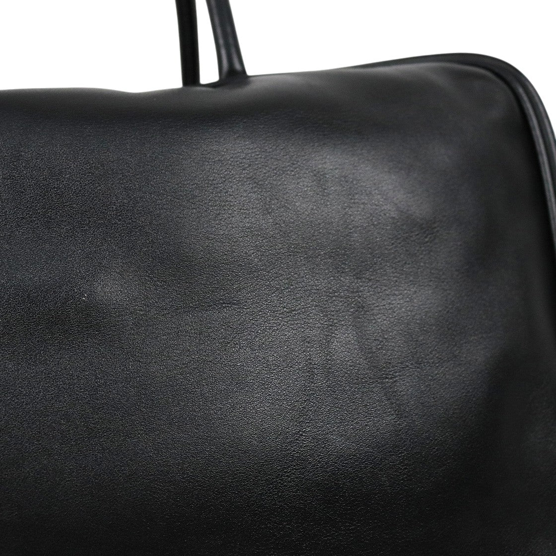 Miu Miu Black Lambskin Embossed Logo Bowling Bag