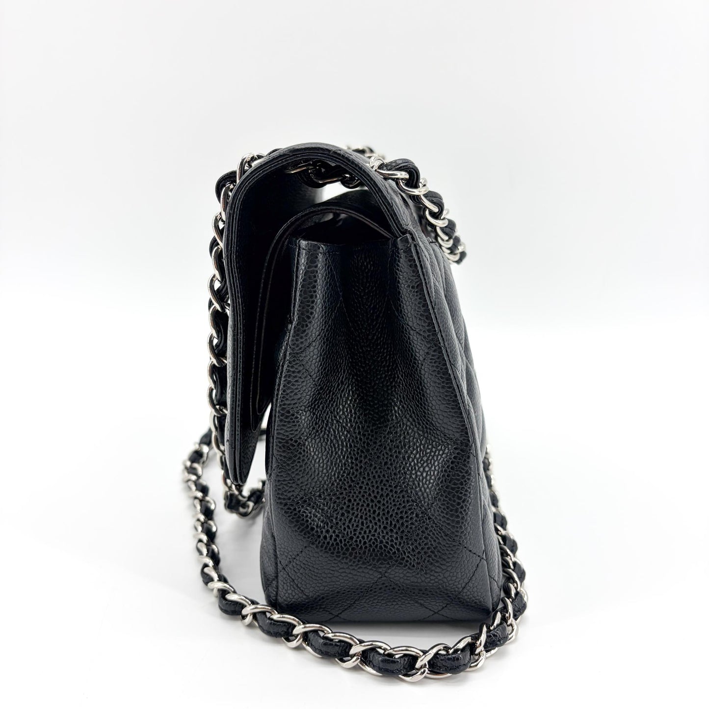 Chanel Classic Flap Bag Medium Silver Hardware Black