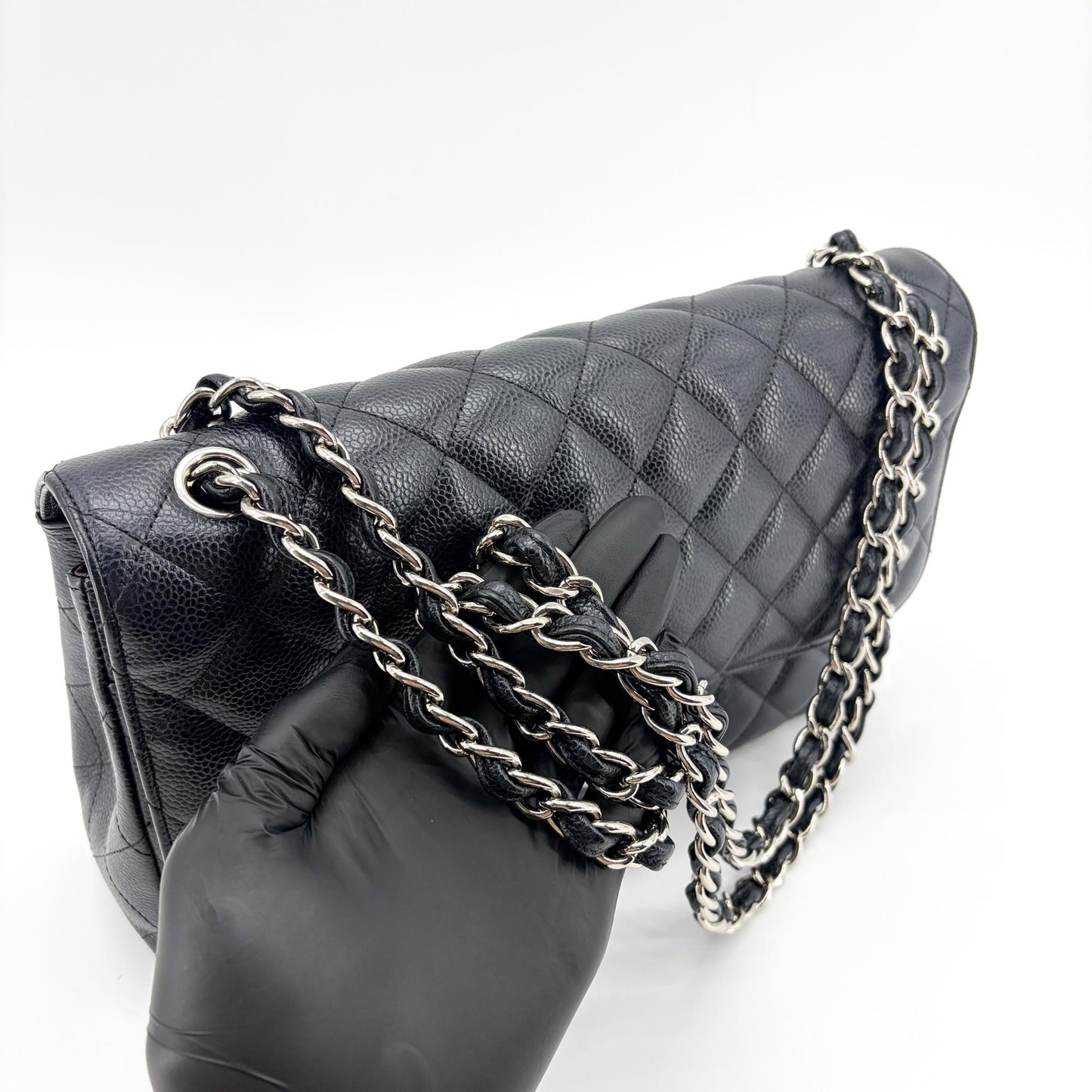 Chanel Classic Flap Bag Medium Silver Hardware Black