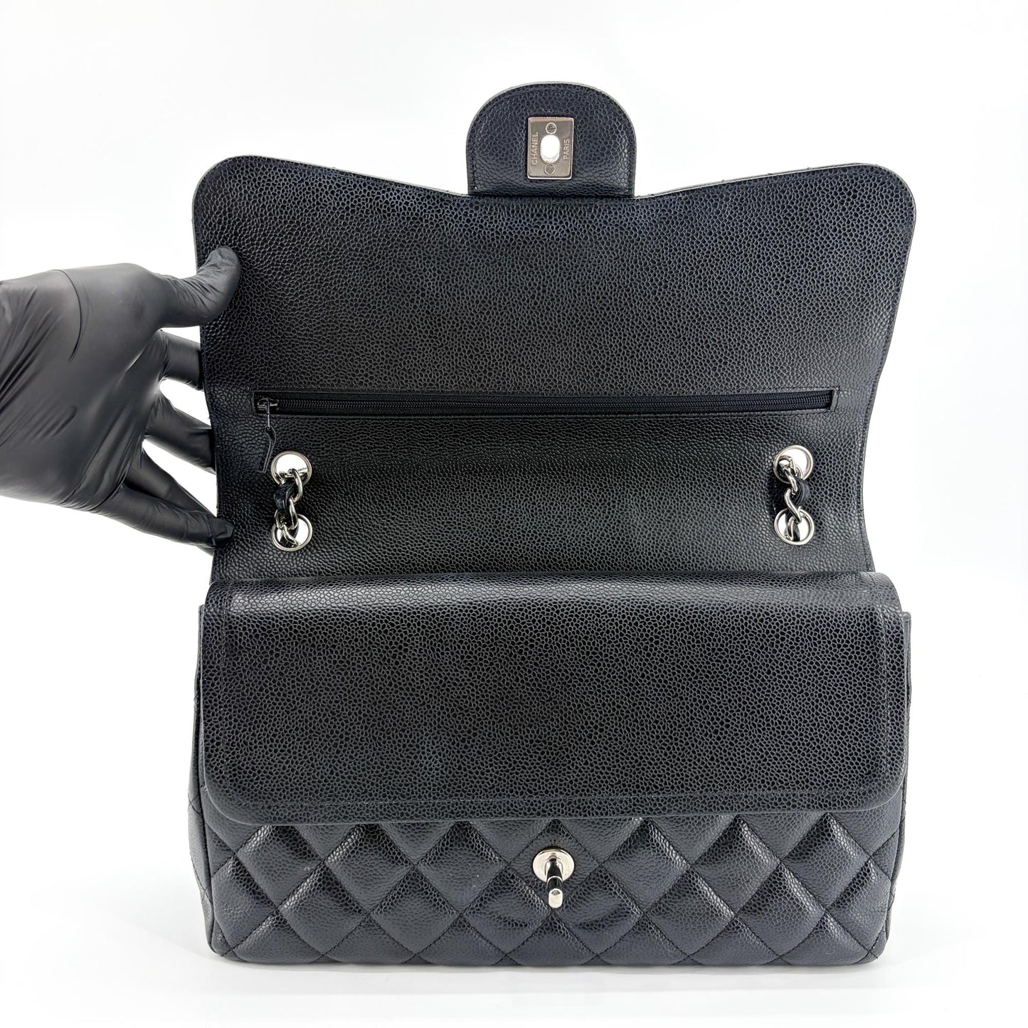 Chanel Classic Flap Bag Medium Silver Hardware Black