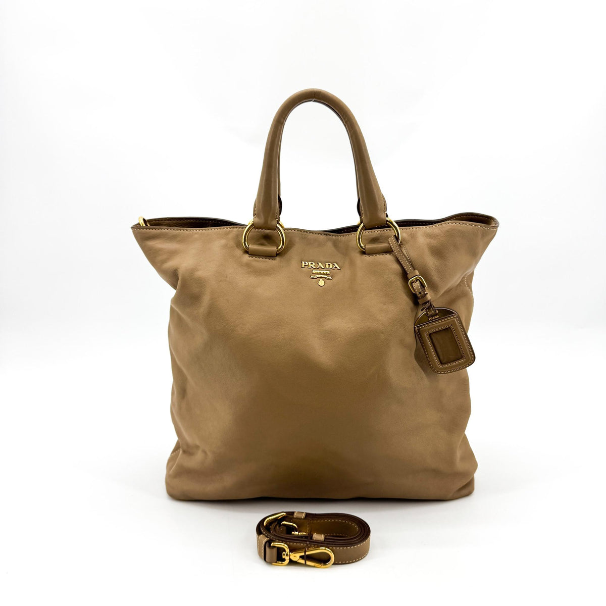 Prada Vitello Daino Tote Bag Brown