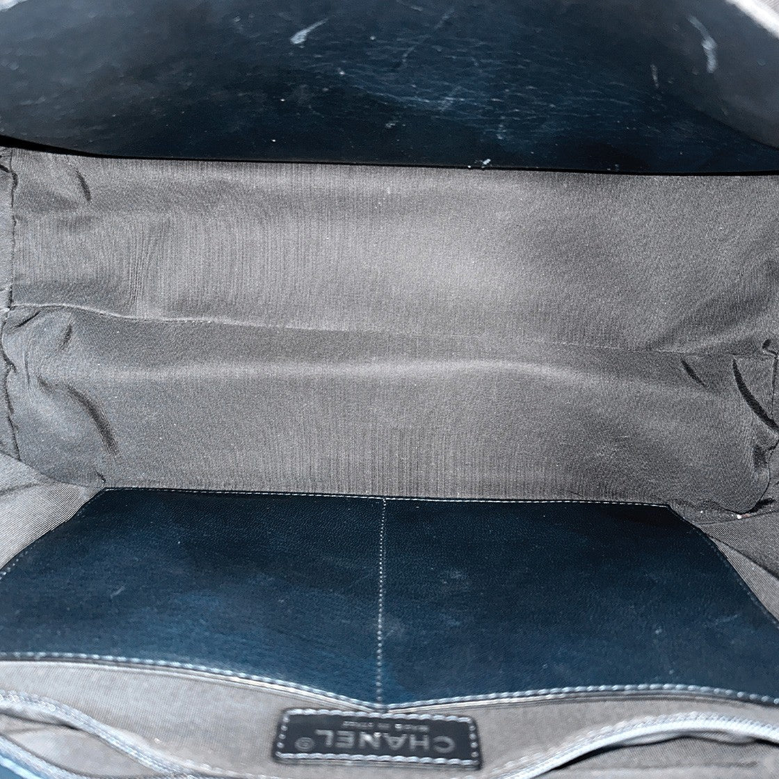 Chanel Navy Leather Large CC Logo Season Shoulder Bag