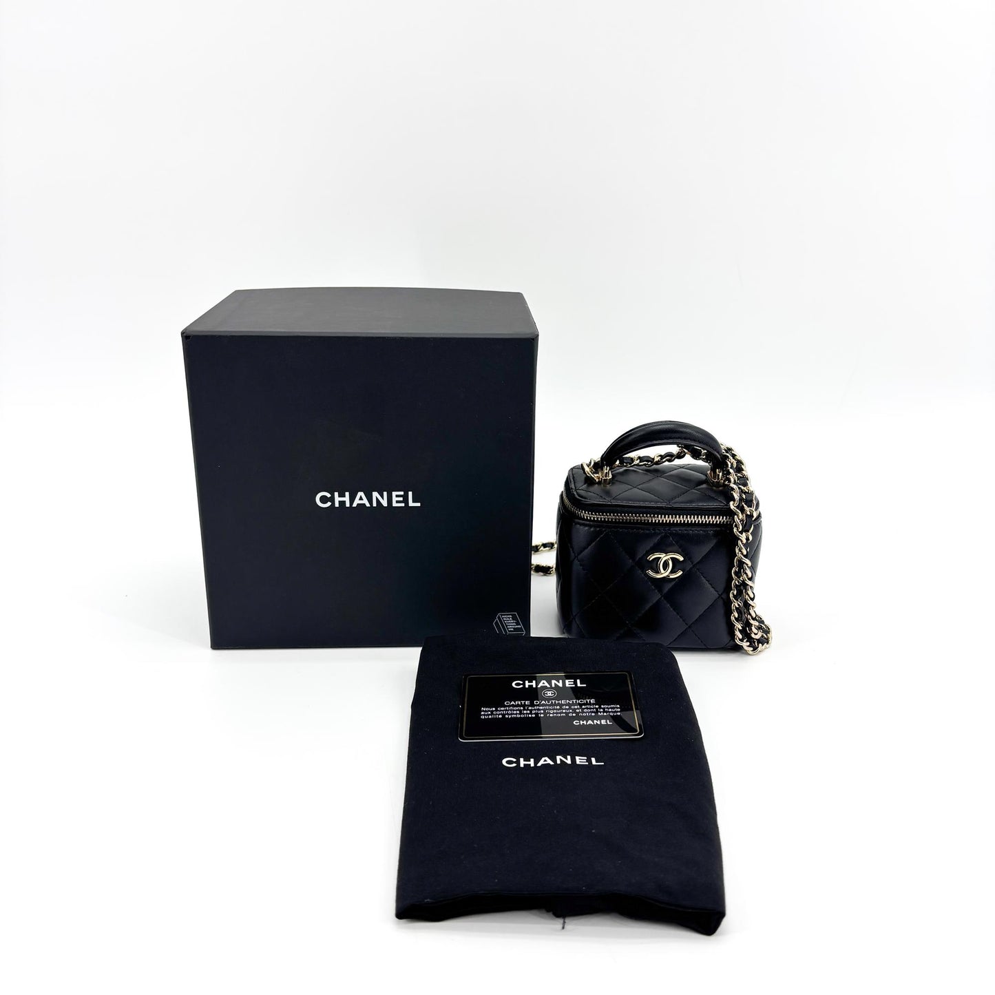 Chanel Classic Top Handle Mini Chain Vanity Bag Lambskin Black Gold Hardware