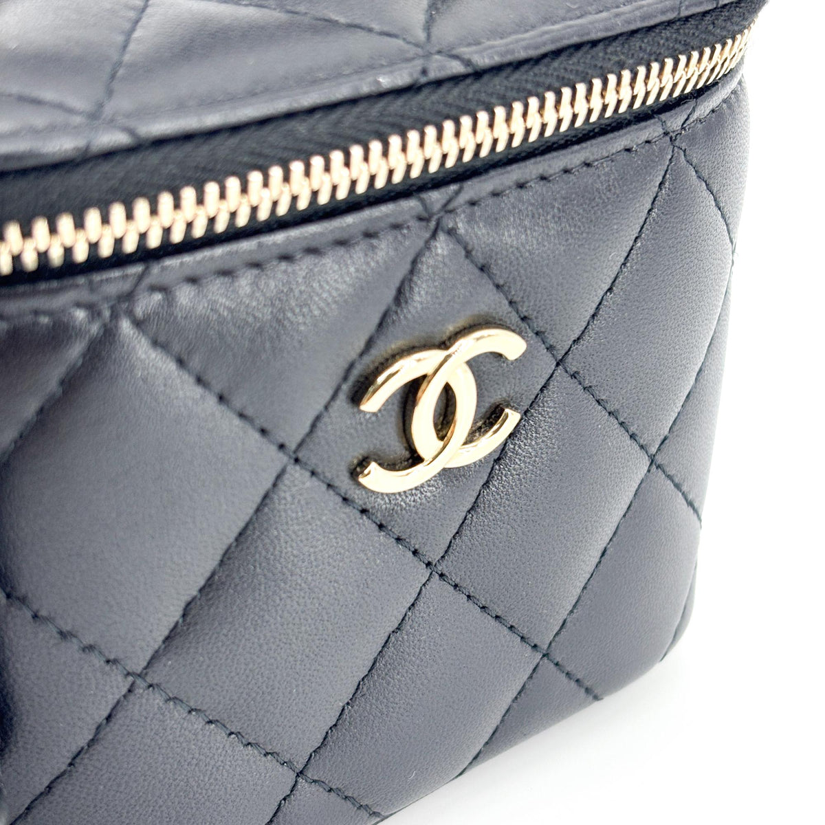 Chanel Classic Top Handle Mini Chain Vanity Bag Lambskin Black Gold Hardware