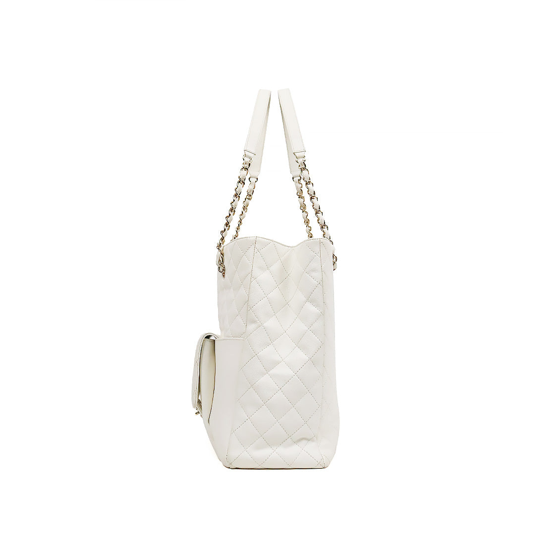 Chanel White Caviar Quilted CC Pocket Chain Shoulder Bag