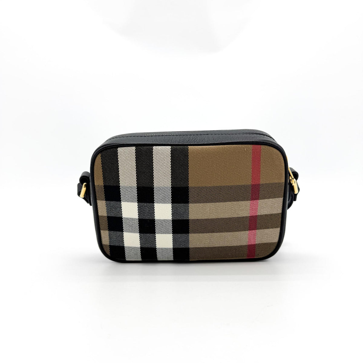 Burberry Vintage Check Leather Camera Bag Small Black