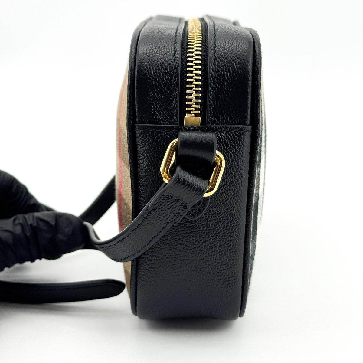 Burberry Vintage Check Leather Camera Bag Small Black