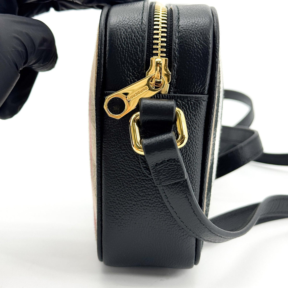Burberry Vintage Check Leather Camera Bag Small Black