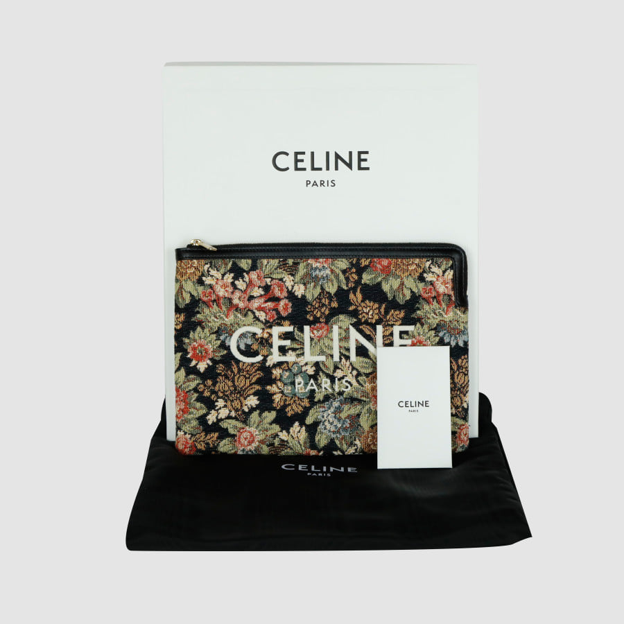Flower embroidered logo clutch bag