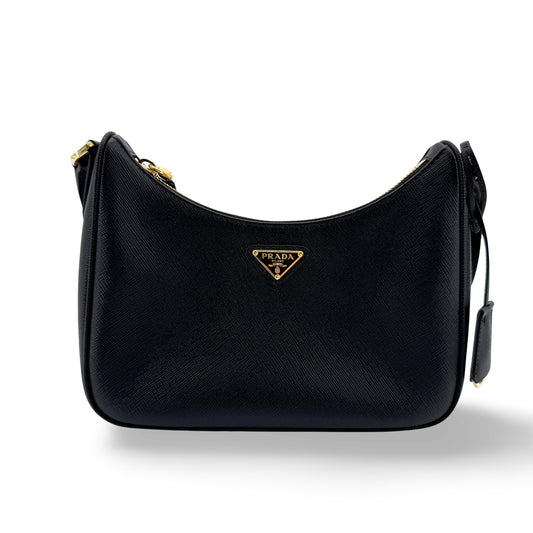 Prada Saffiano leather crossbody bag in black with gold hardware