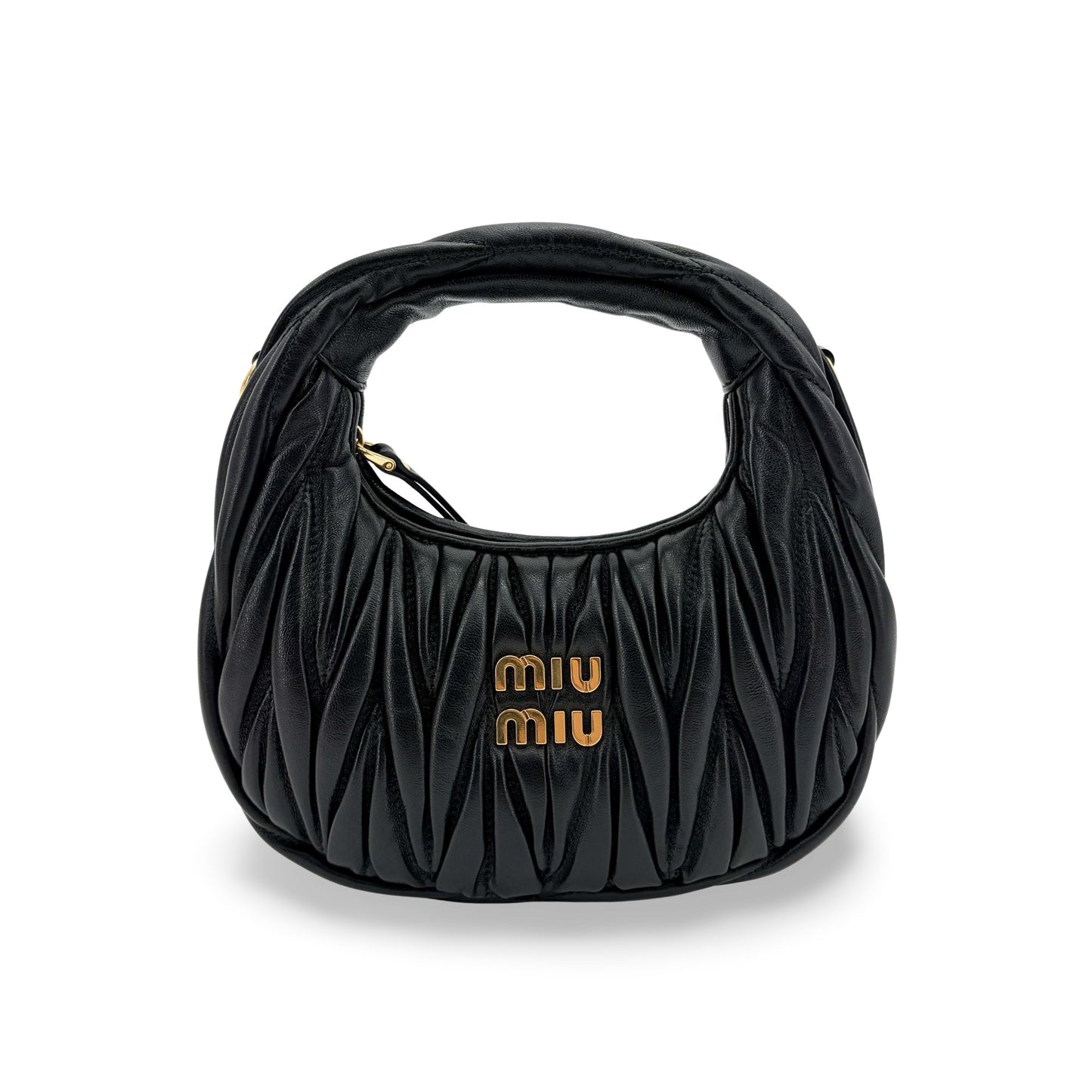 Miu Miu Wander Matelassé Napa Leather Mini Hobo Bag Black