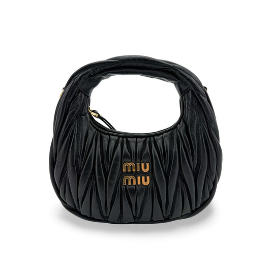 Miu Miu Wander Matelassé Napa Leather Mini Hobo Bag Black