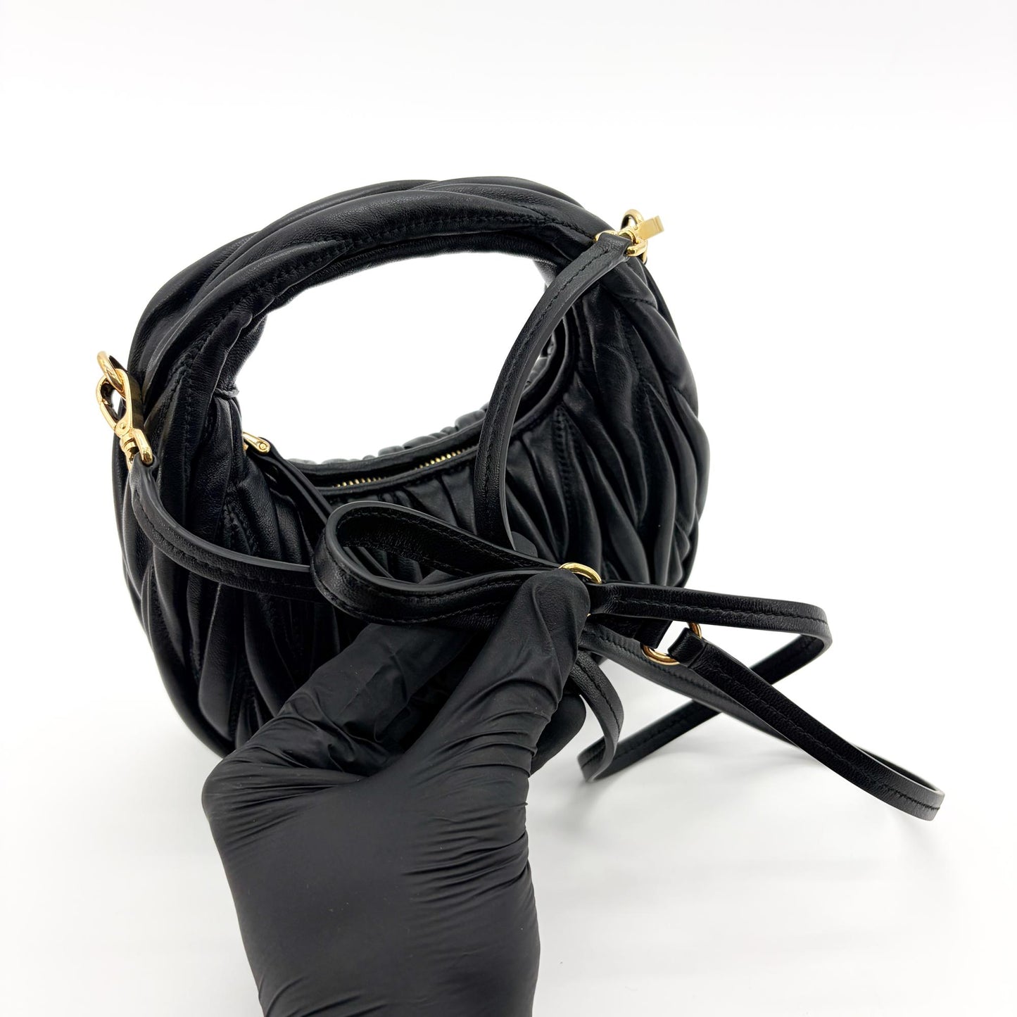 Miu Miu Wander Matelassé Napa Leather Mini Hobo Bag Black