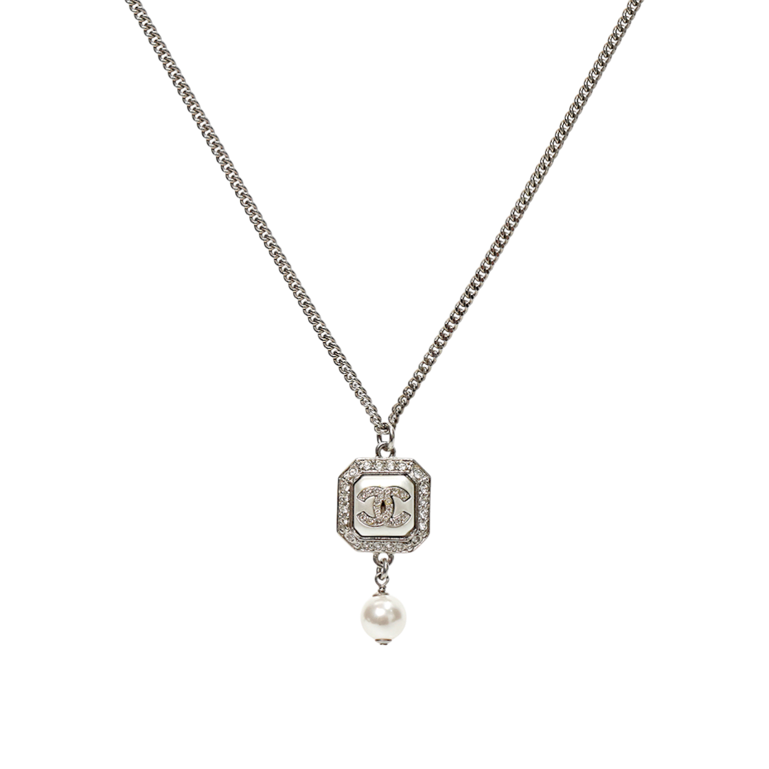 Chanel Pearl and Crystal Square Chain Necklace