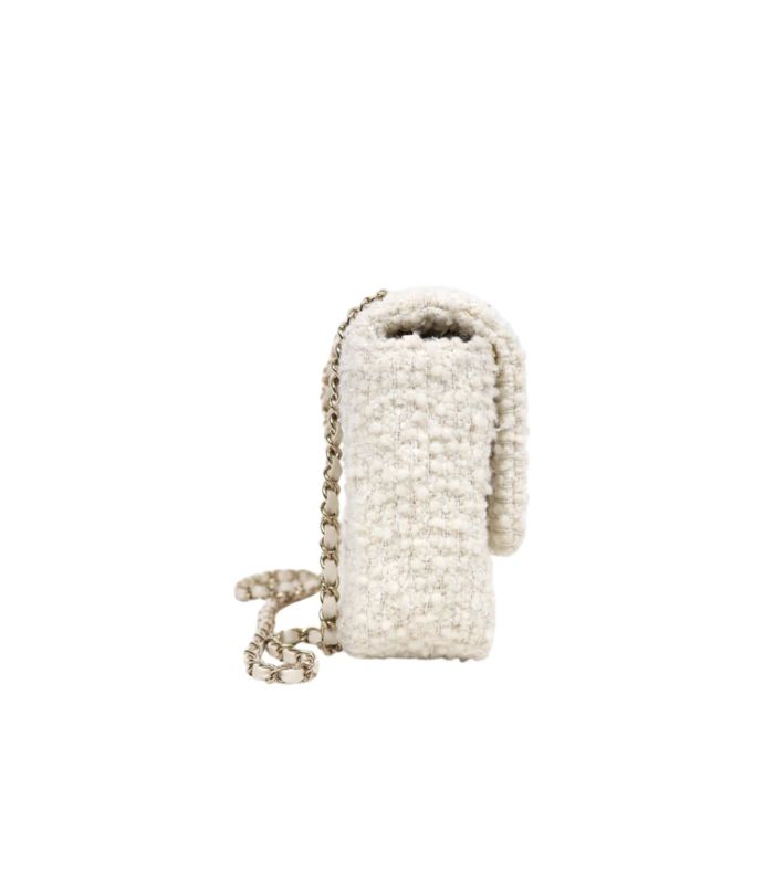 Chanel White Tweed CC Flap Chain Shoulder Bag