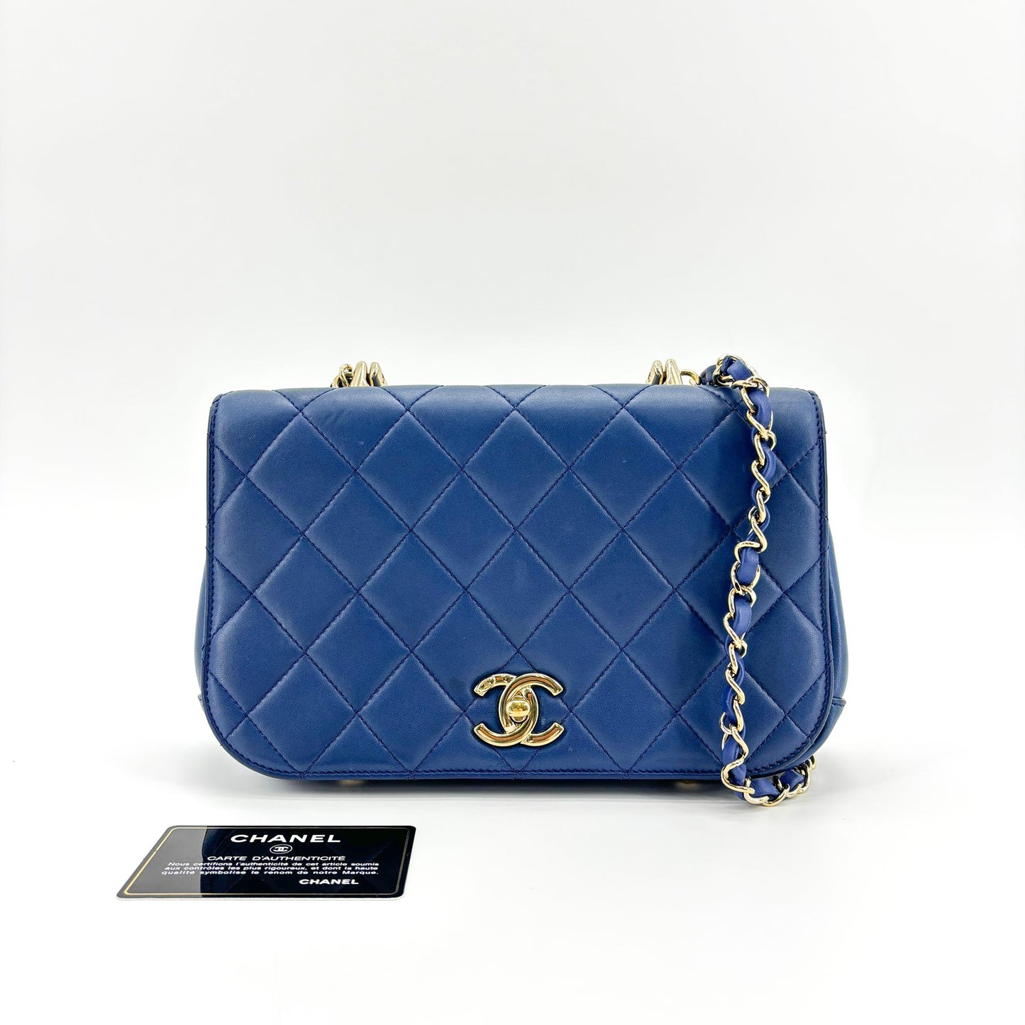 Chanel Lambskin Metal Top Handle Flap Bag with Gold Hardware Blue