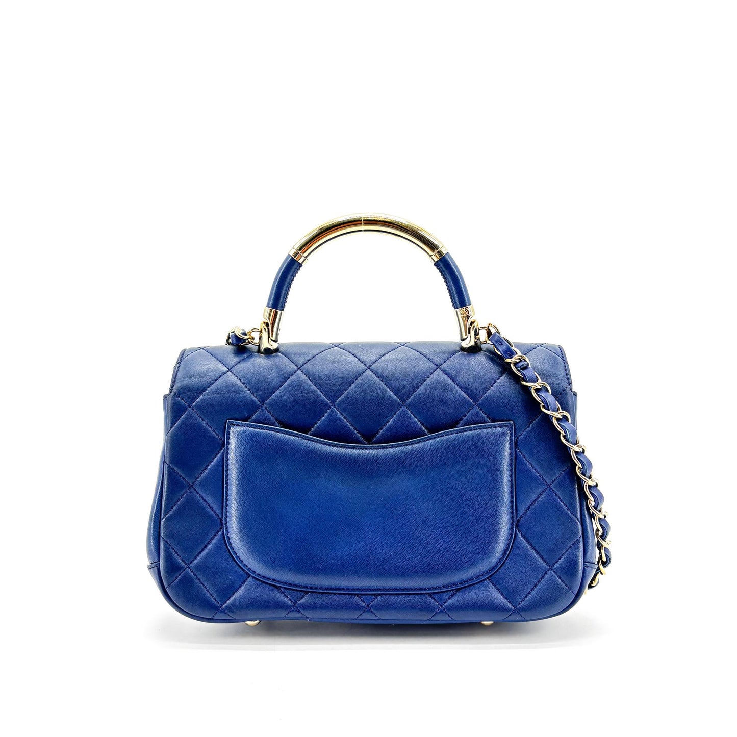 Chanel Lambskin Metal Top Handle Flap Bag with Gold Hardware Blue